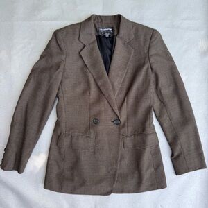 Vintage Liz Claiborne Brown Tan Suit Jacket Blazer Rayon Wool Sz 4